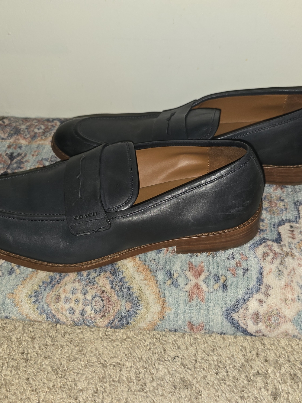 Coach Men’s Navy Leather Penny Loafers - Picture 3 of 9